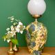 Vintage table lamp with floral decorations and white opaline.
