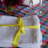 Set of 8 towels in embroidered damask white linen