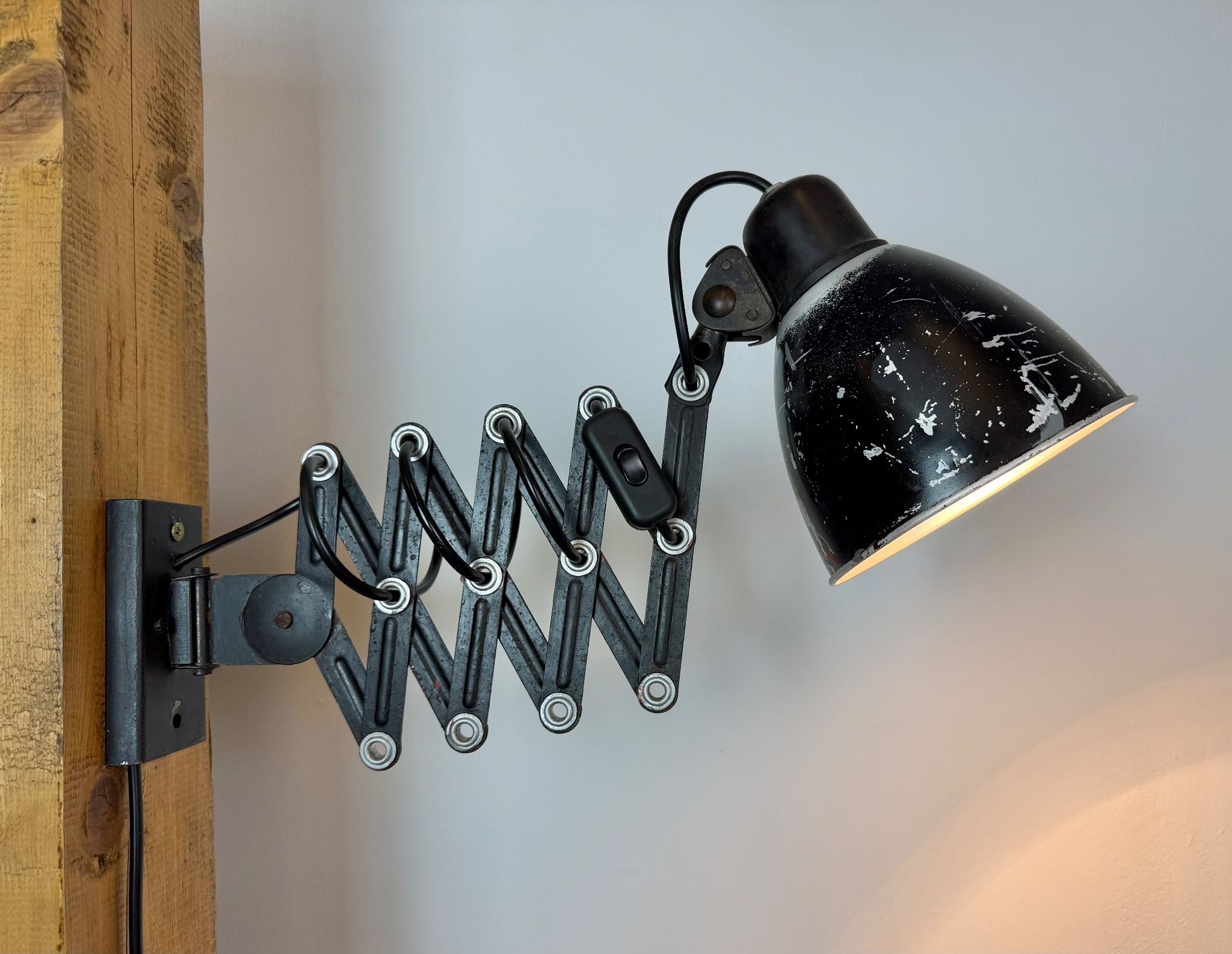 Industrial Black Scissor Wall Lamp, 1950s