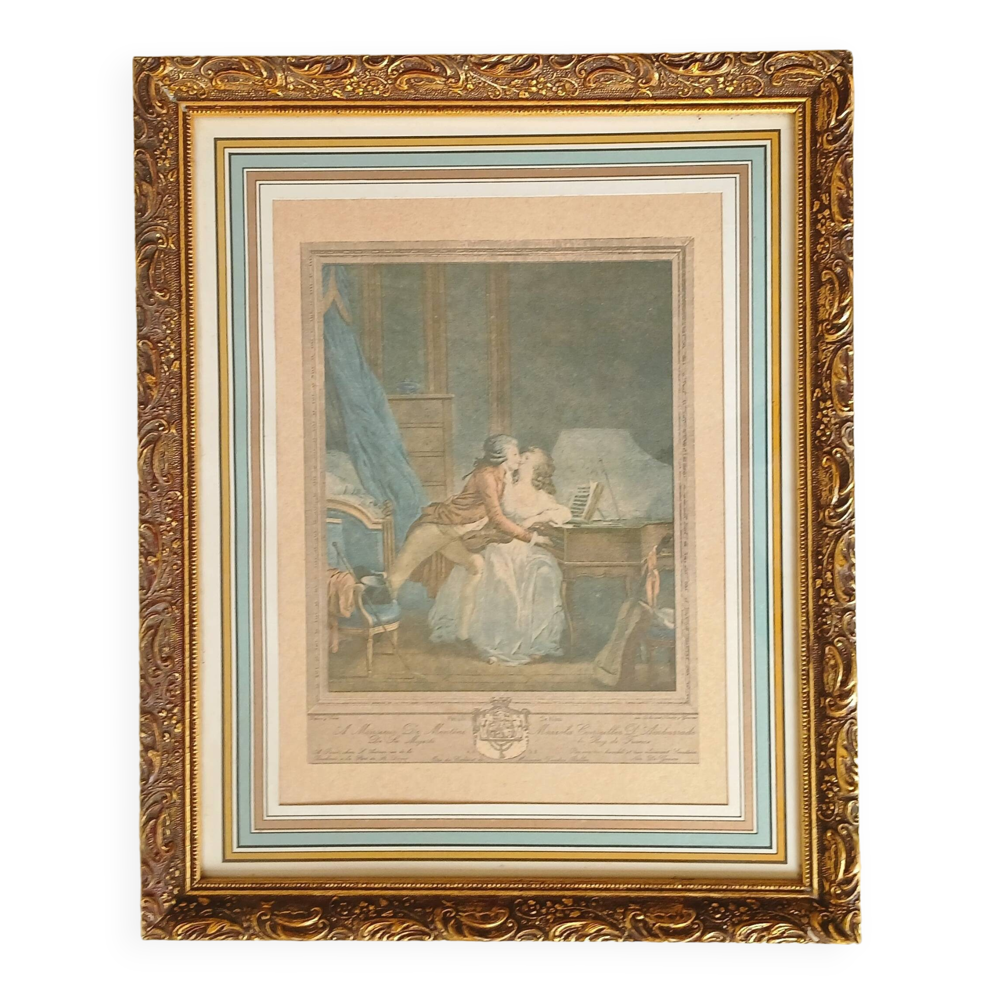 Alexandre chaponnier (1753-1805)  le prélude de nina, gravure colorisée encadrée