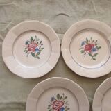 6 plates a decor floral on pink background faience digoin sarreguemine
