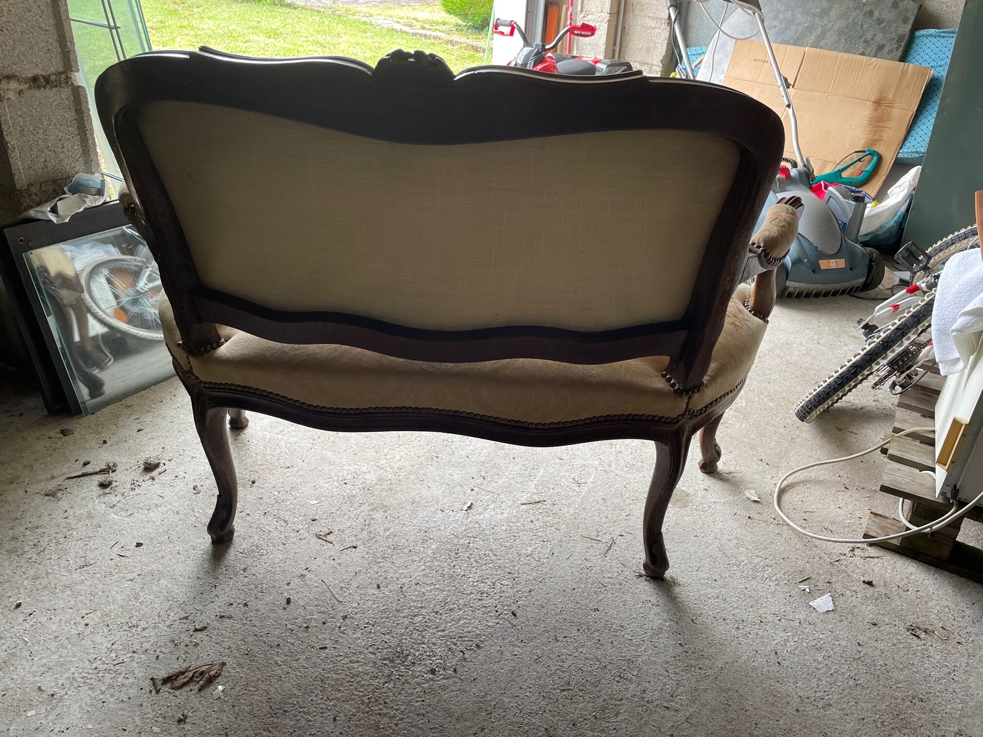 Two-seater bench Louis XV dressing in tapestry