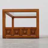 Pair geographical designed square Biosca coffee tables in pine wood, Spain