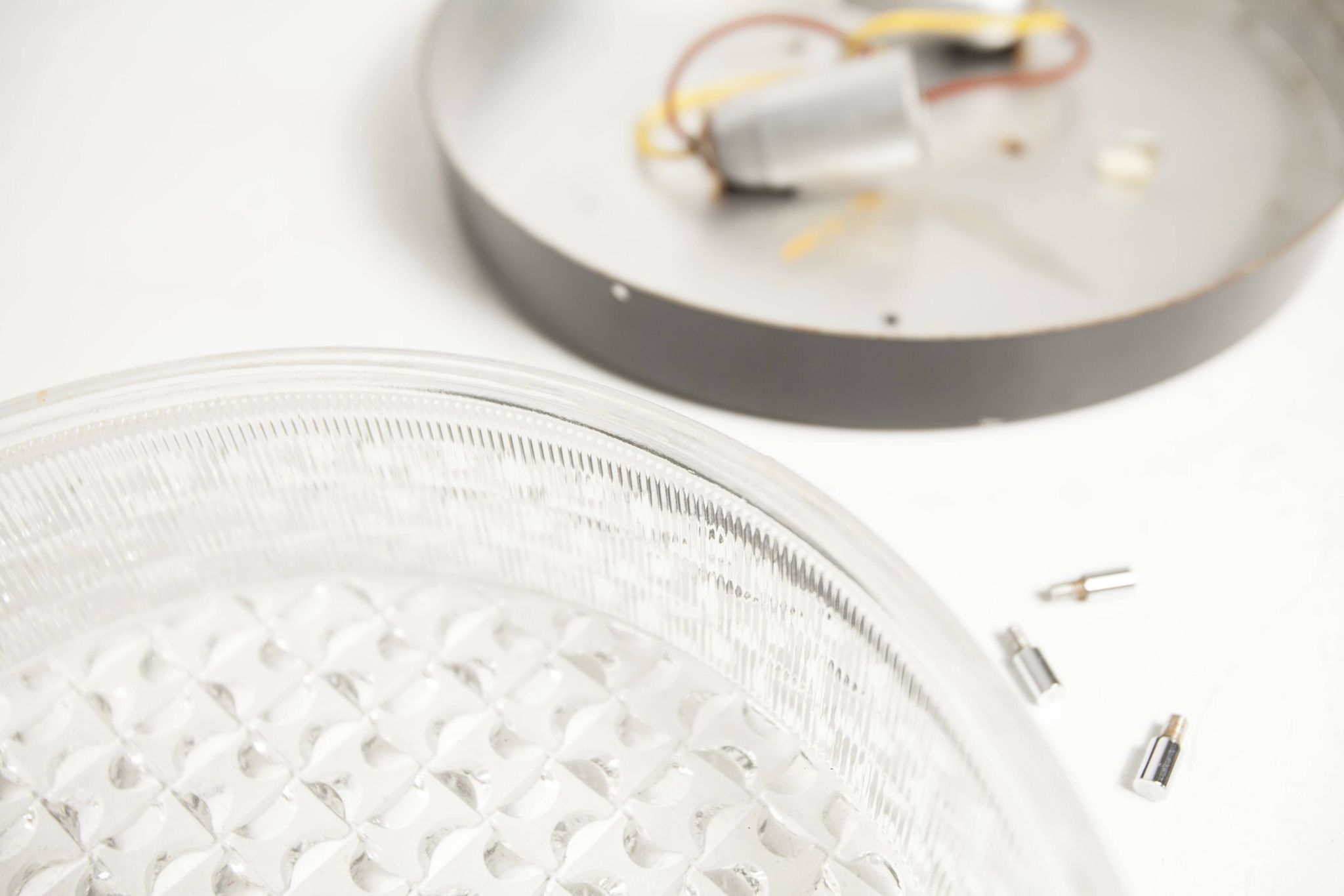 S+ Megal round ceiling light in black and opaque Swiss machined glass 90