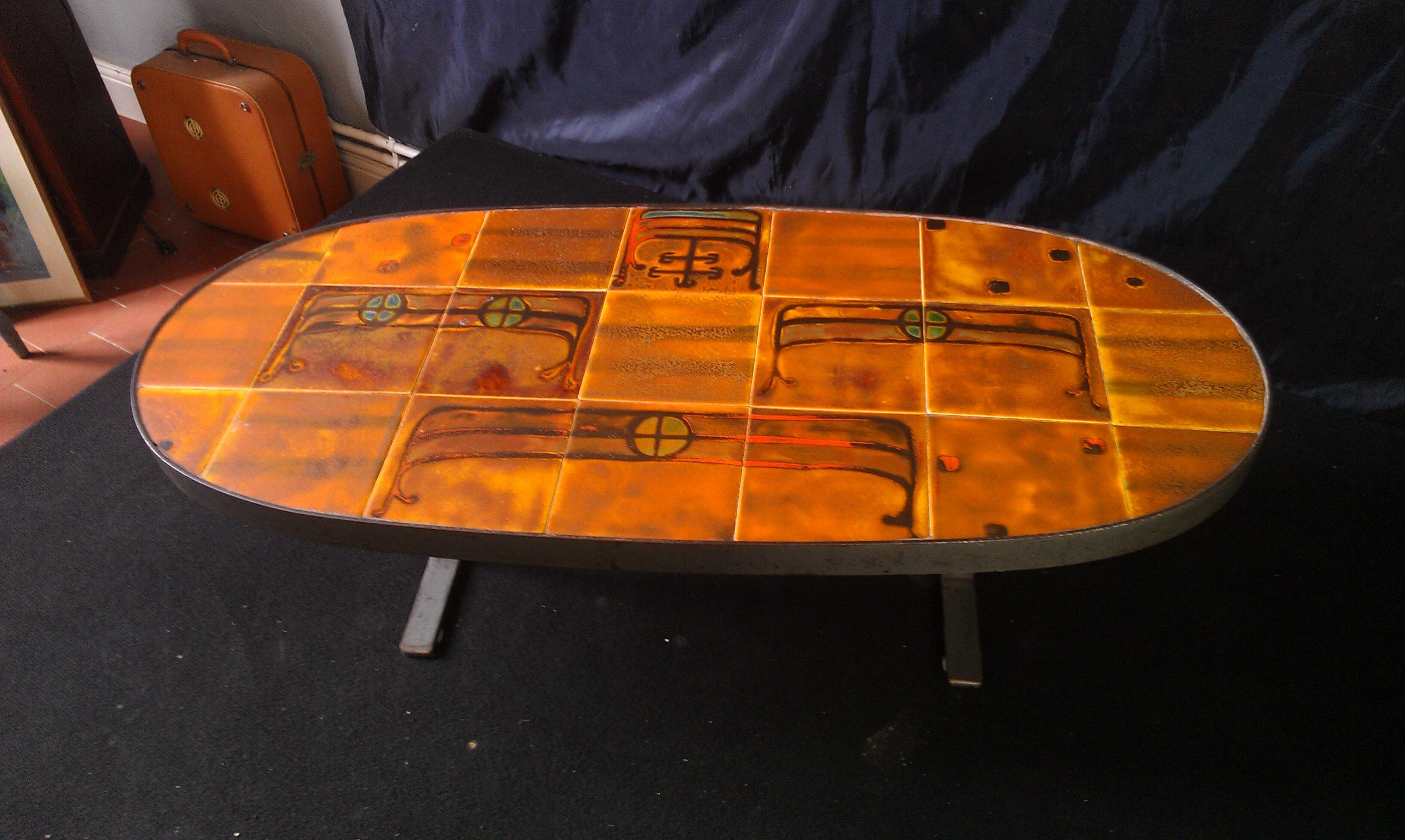 1960s industrial ceramic and steel coffee table !!!