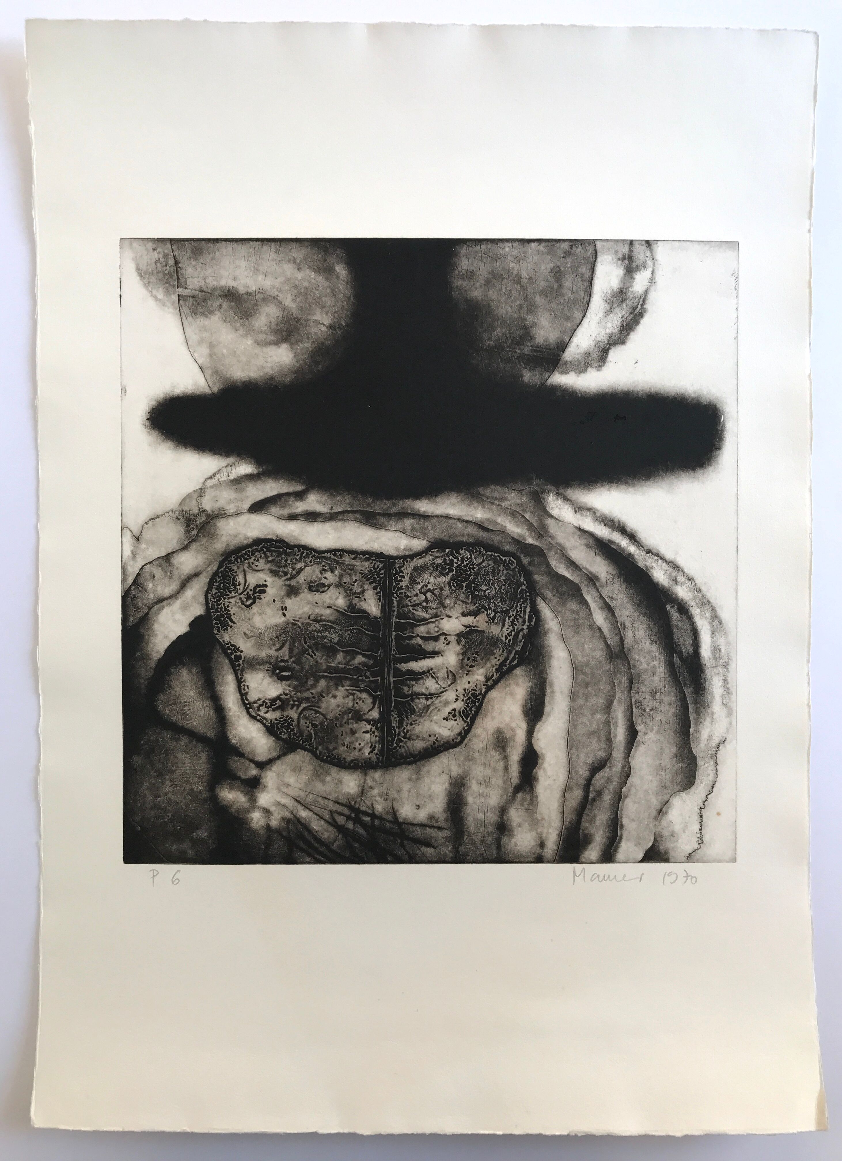 Black engraving on strong vellum signed by mamer, untitled, 1970