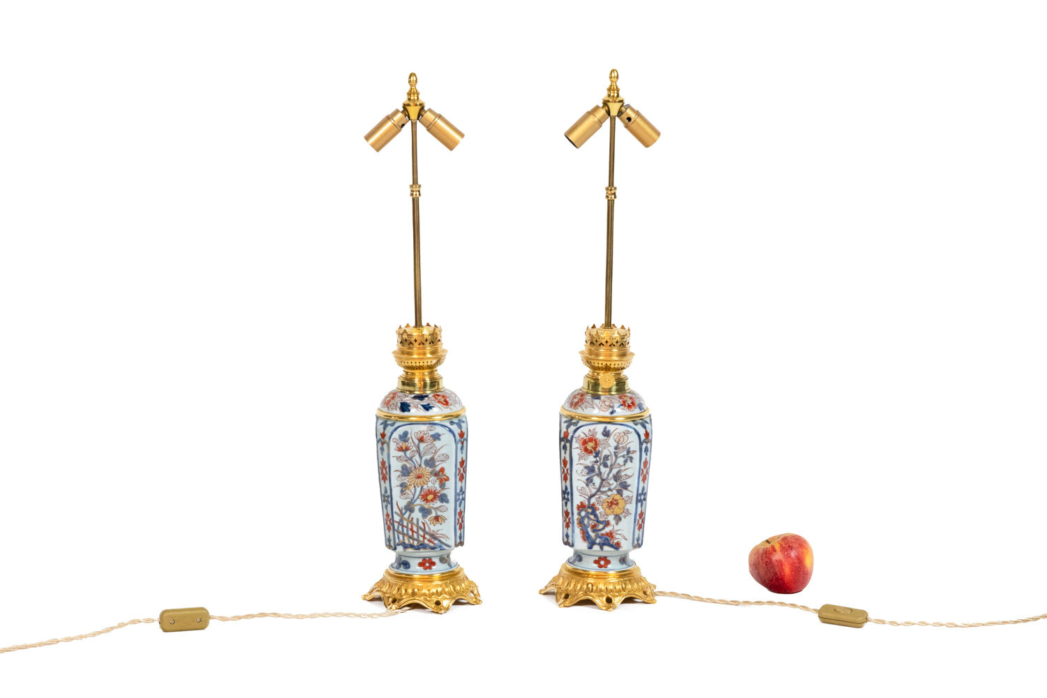 Pair of Imari porcelain and bronze lamps, circa 1880
