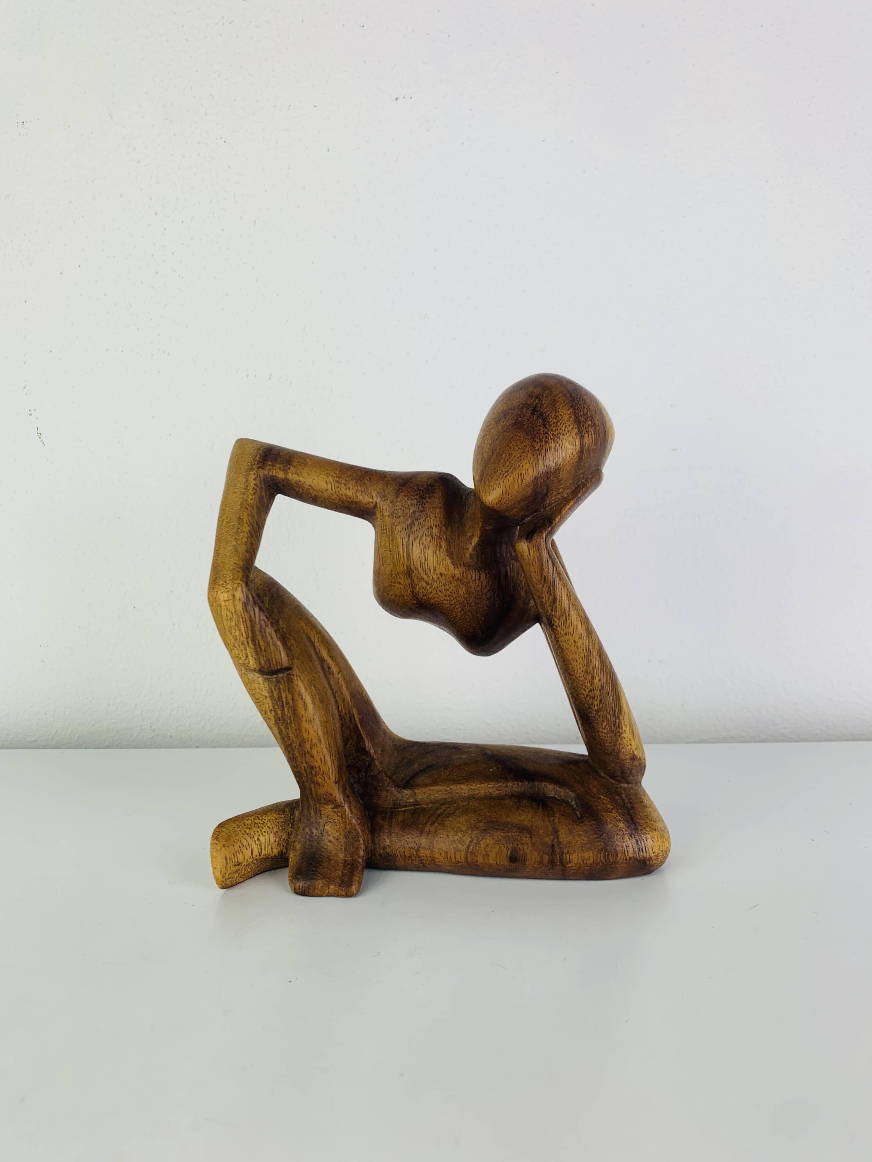 Sculpture thinker in teak, Scandinavian style