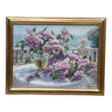 Framed signed painting Oil on canvas “The lilacs” dimension: height -55cm- width -70cm-