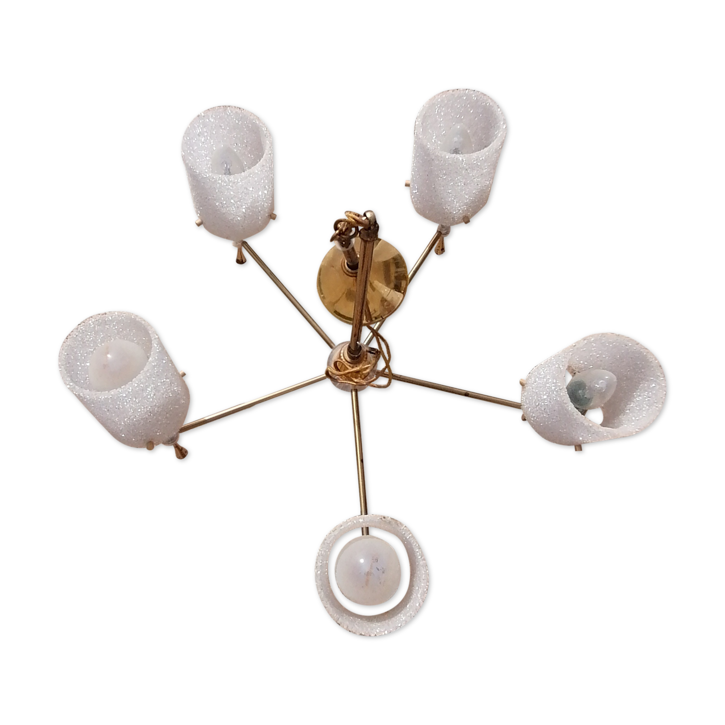 Chandelier perspex granite 1960 suspension doree