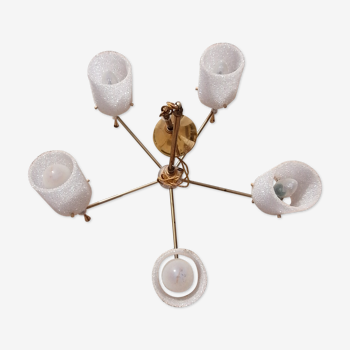 Chandelier perspex granite 1960 suspension doree