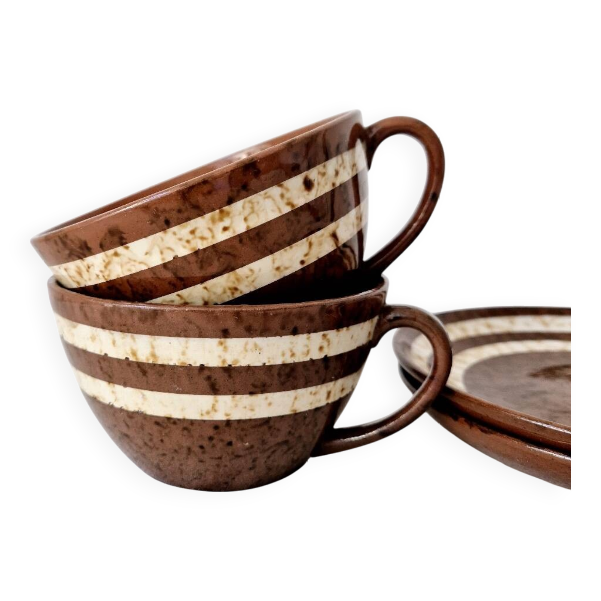 Set of 2 cups + 2 stoneware plates "Mary" - Digoin Sarreguemines Vintage