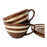 Set of 2 cups + 2 stoneware plates "Mary" - Digoin Sarreguemines Vintage