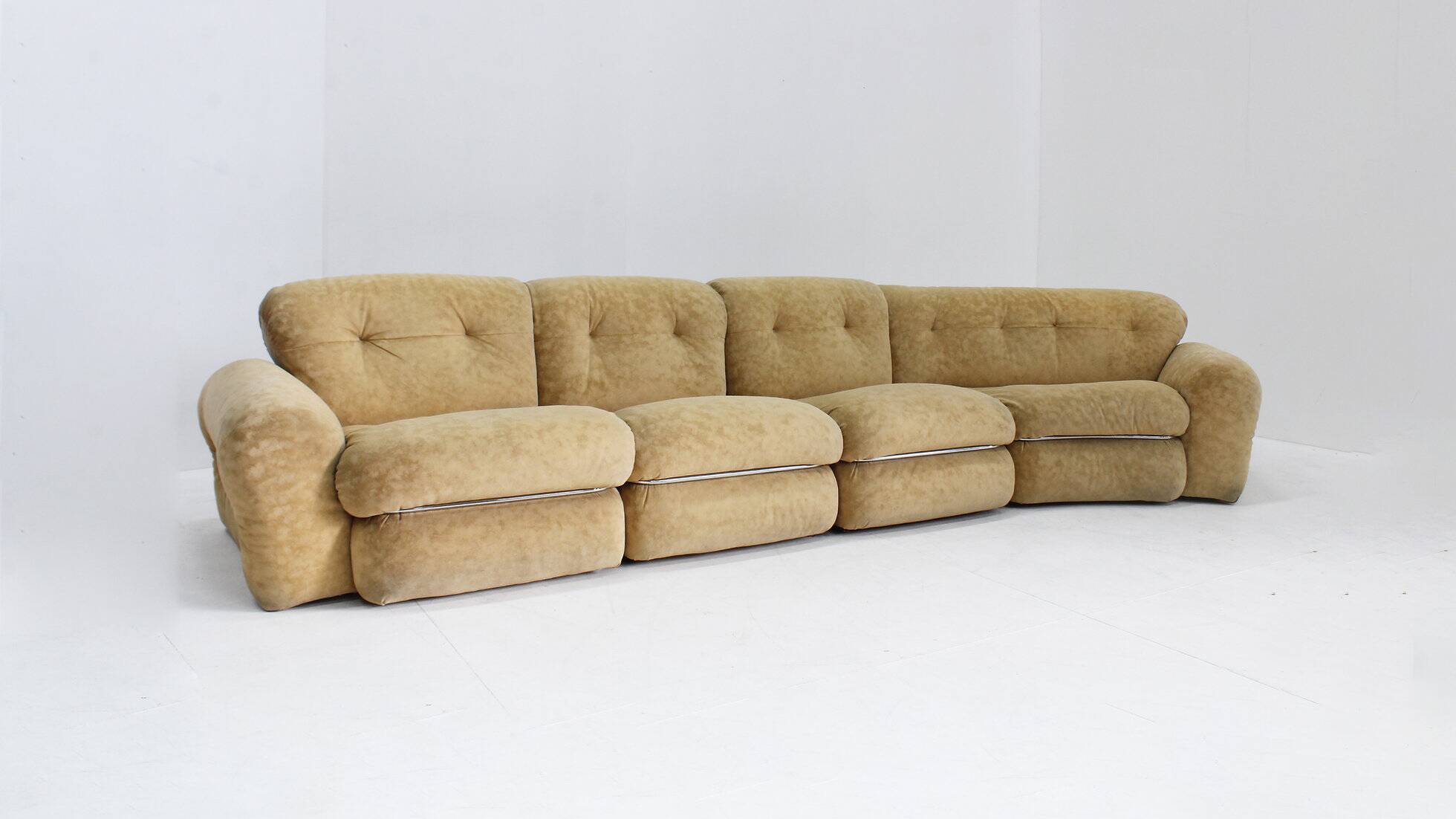 Vintage Italian curved modular chrome sofa 1970s
