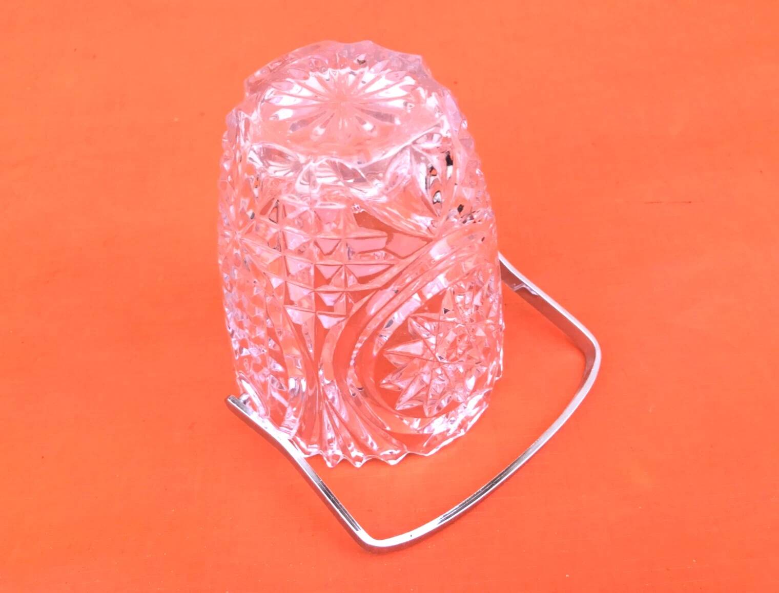 1970s Ice bucket, cut crystal with geometric design