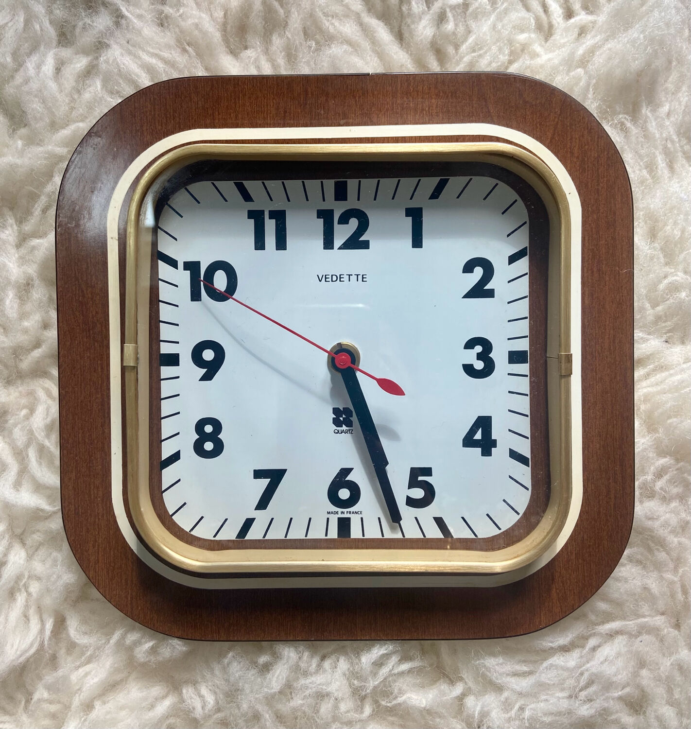 Wall clock in wood and glass 70s