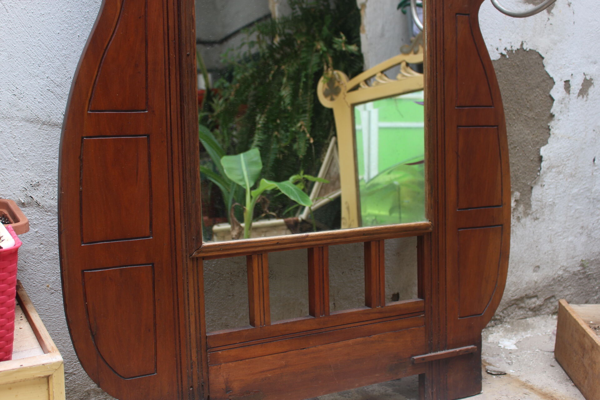 Art nouveau entrance cherry tree wood coat rack with mirror 1890s