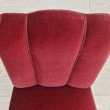 Set of 4 dinning chairs, oak wood, cherry-red velour, 1950s, danish design