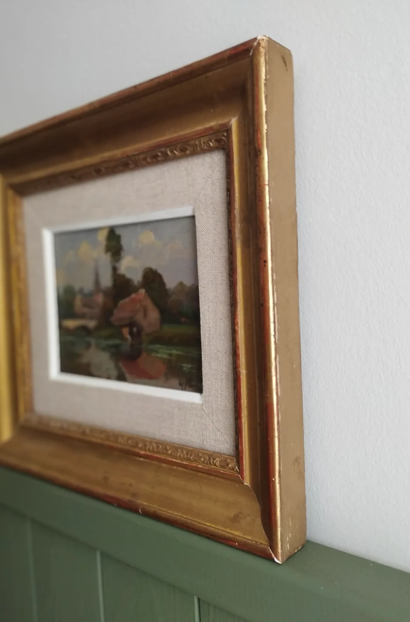 Washerwoman at the washhouse - Old oil painting signed Gilbert
