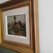 Washerwoman at the washhouse - Old oil painting signed Gilbert