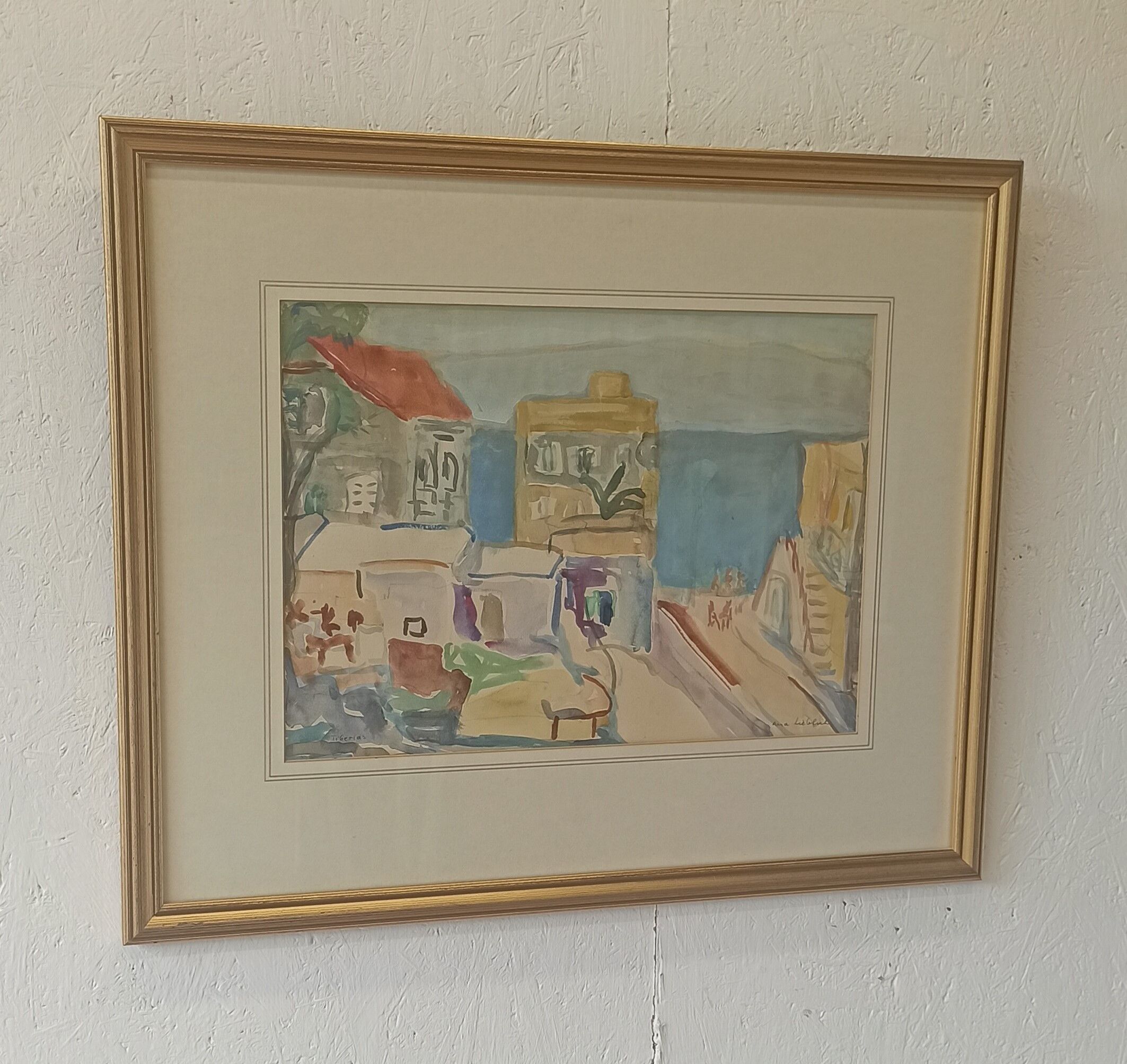 Aquarelle « Tibériade » par Anna Weingrün-Lieblich (1904-1994).
