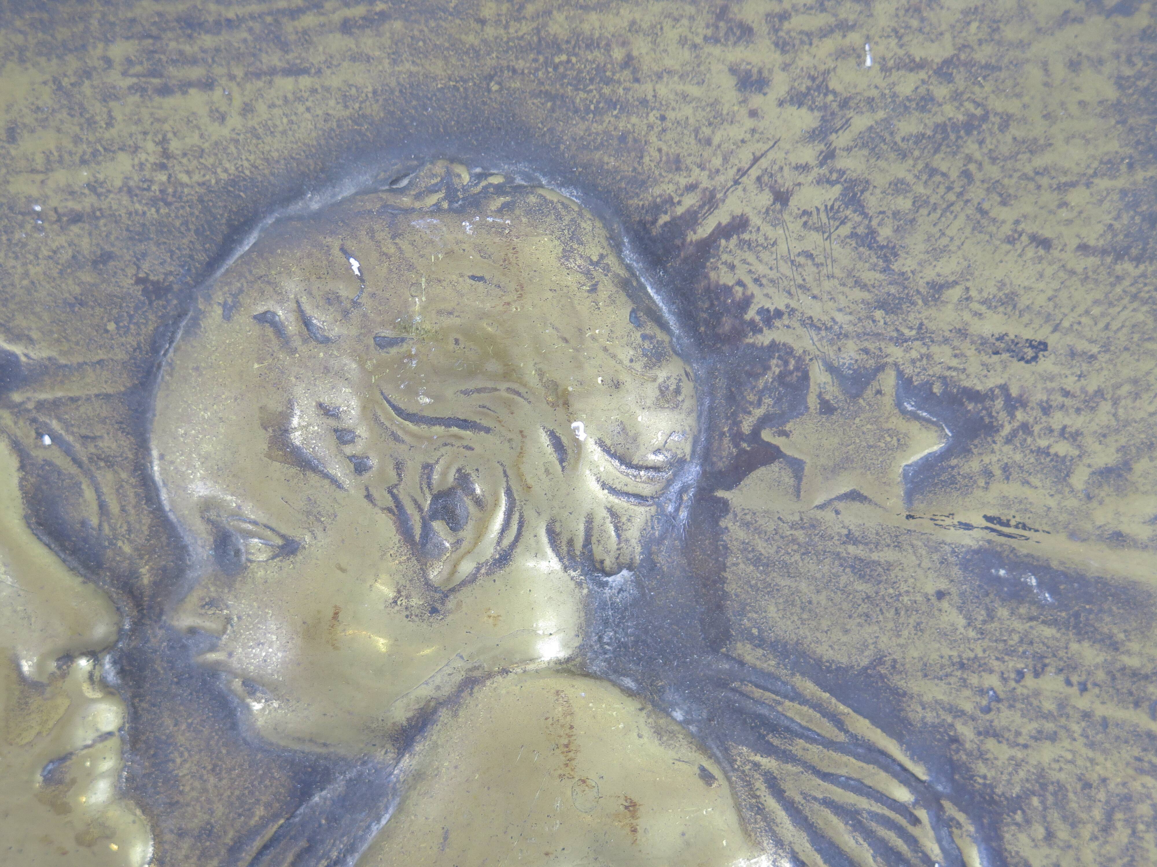 Art nouveau bronze sculpture bas-relief wall panel portrait of mother and child Italy early 20th X7