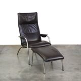 Dark brown leather design armchair + footstool De Sede DS 270