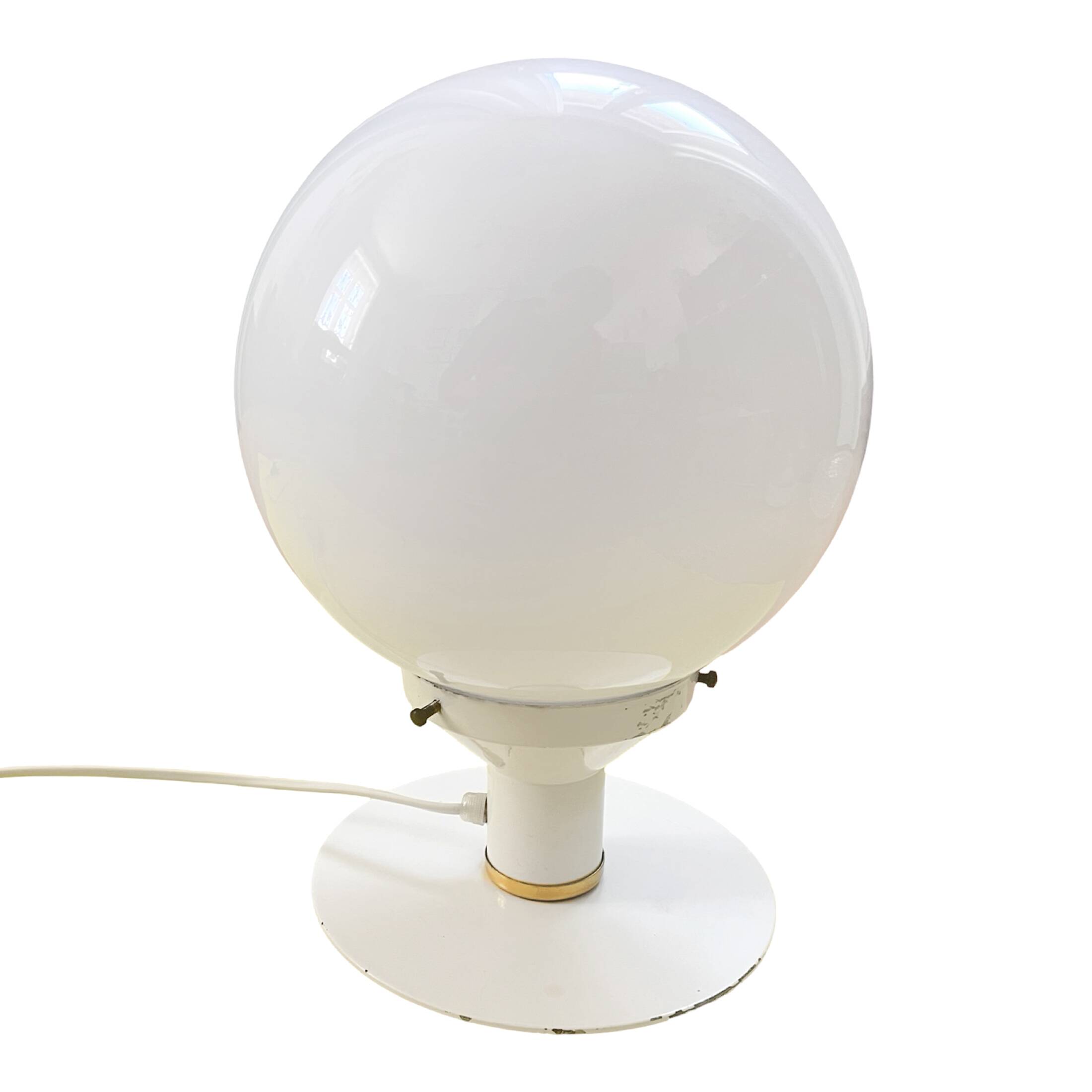 White, spherical space age table lamp, Poland 1980s.