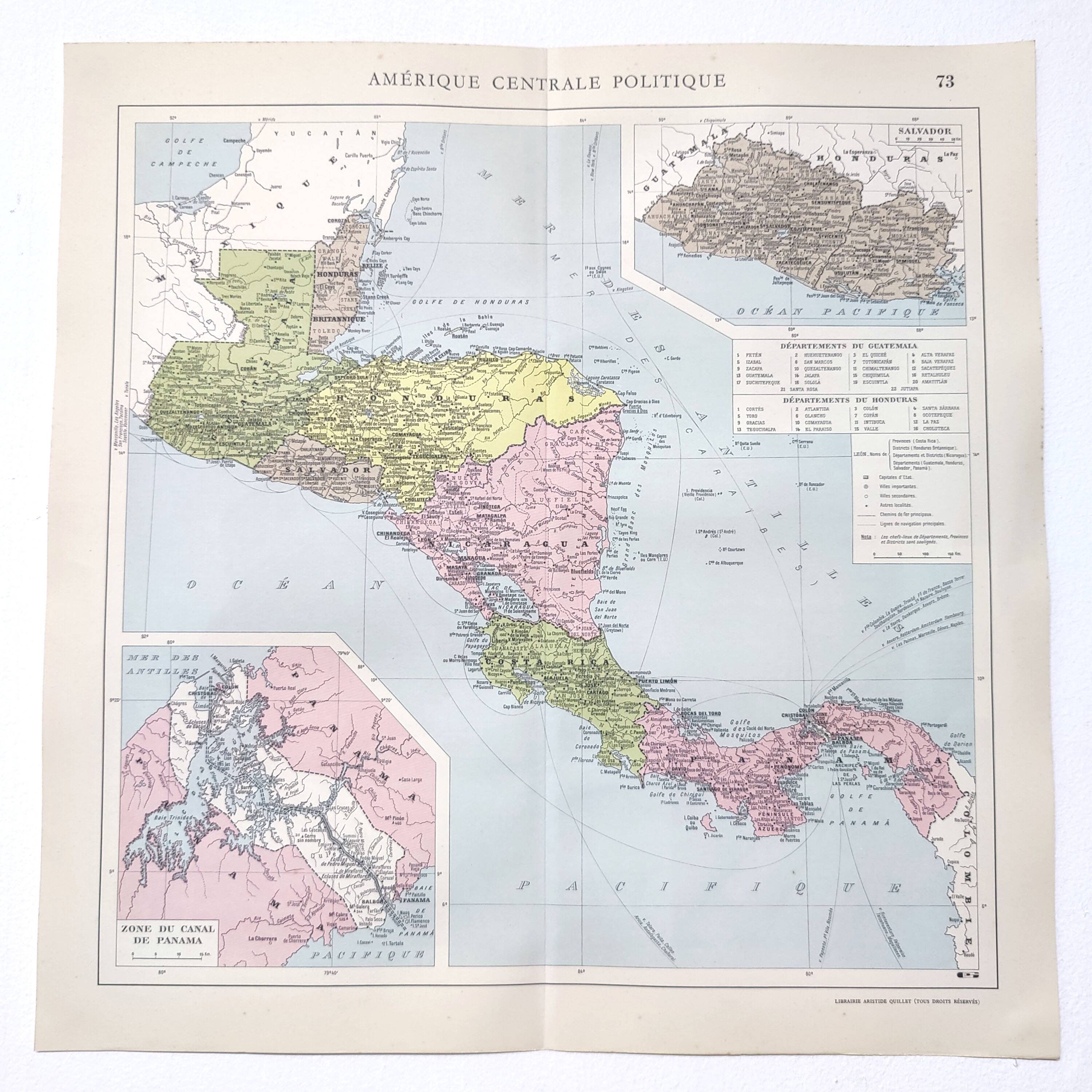 Vintage Central America map from 1950