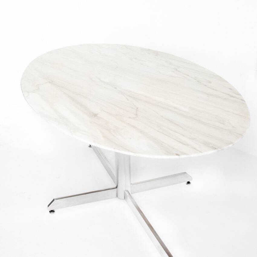 Dining table Roche Bobois. Metal and white marble. France, 1960s