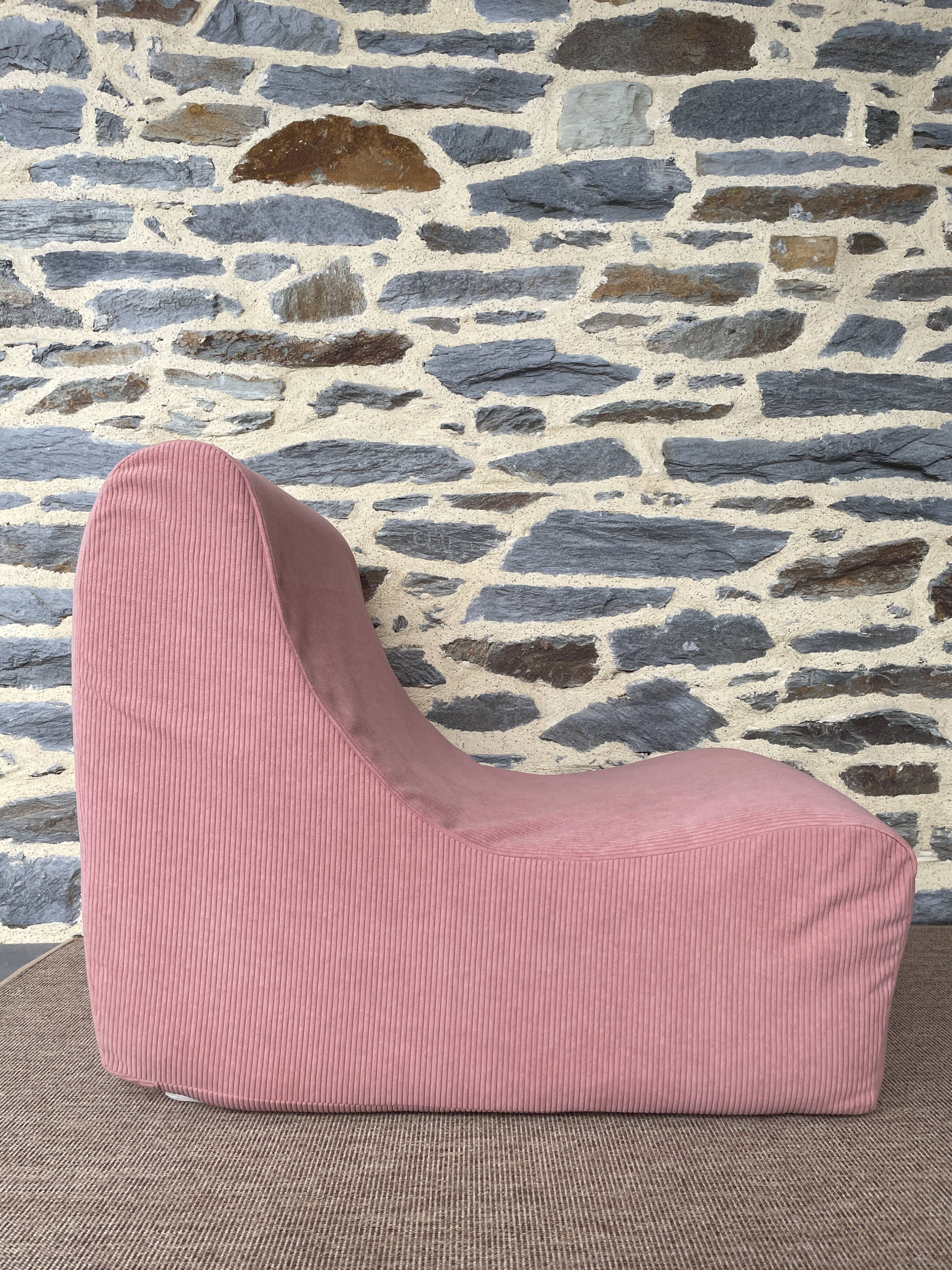 Vintage pink corduroy low chair