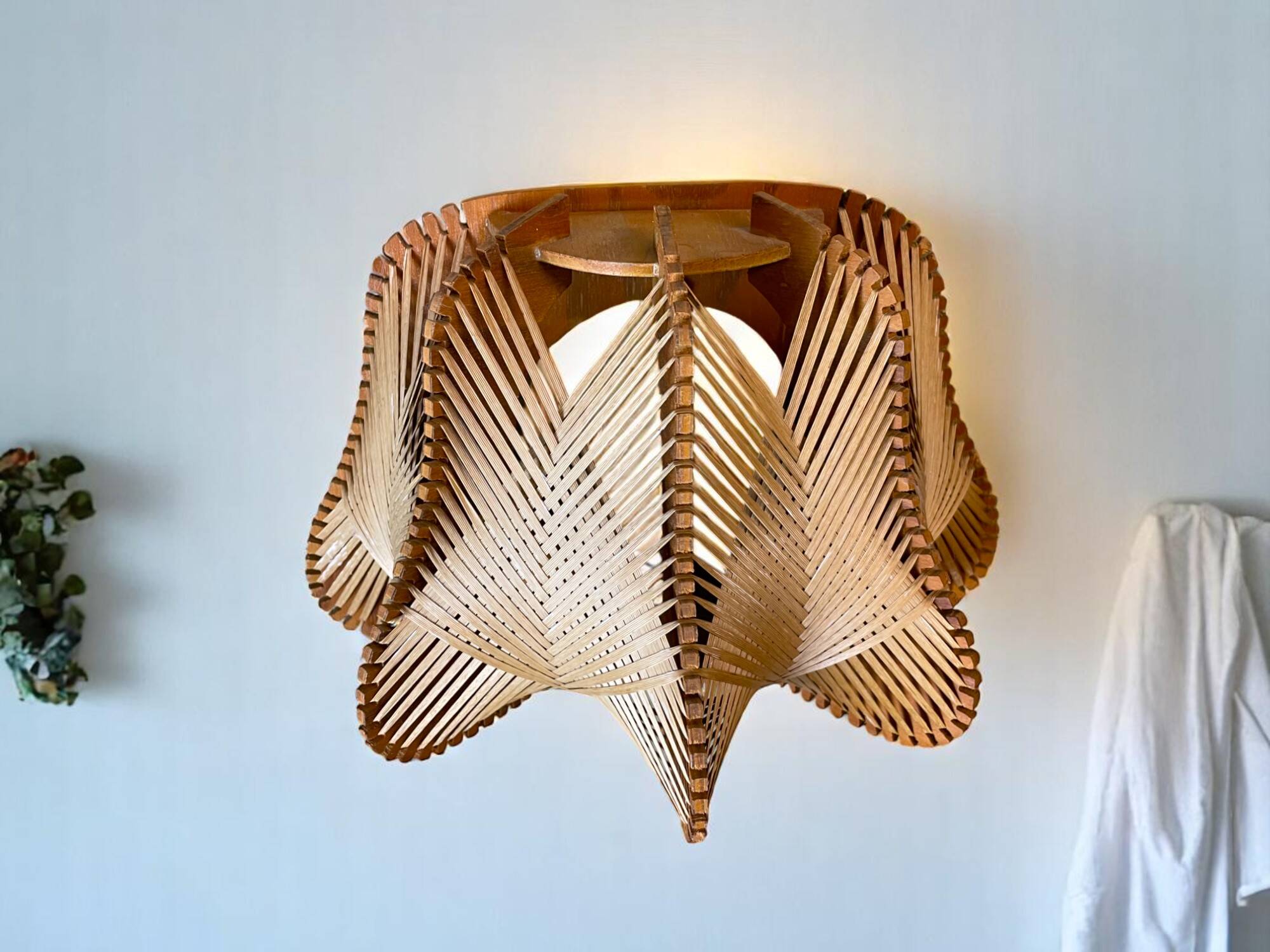 Pair of wooden light wall sconces for bedroom