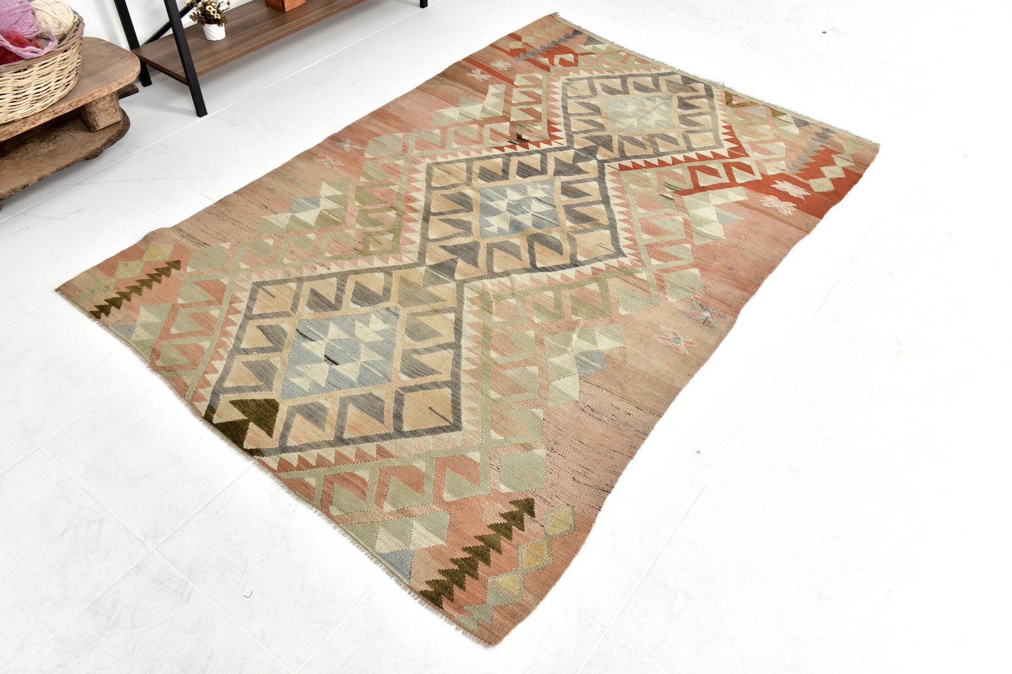 5x7 Brown & Red Turkish Vintage Kilim Rug 148x223Cm SK 35162