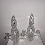 Pair of glass candle holders signed Vannes France