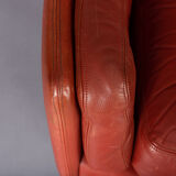Danish red leather swivel chair, 1960