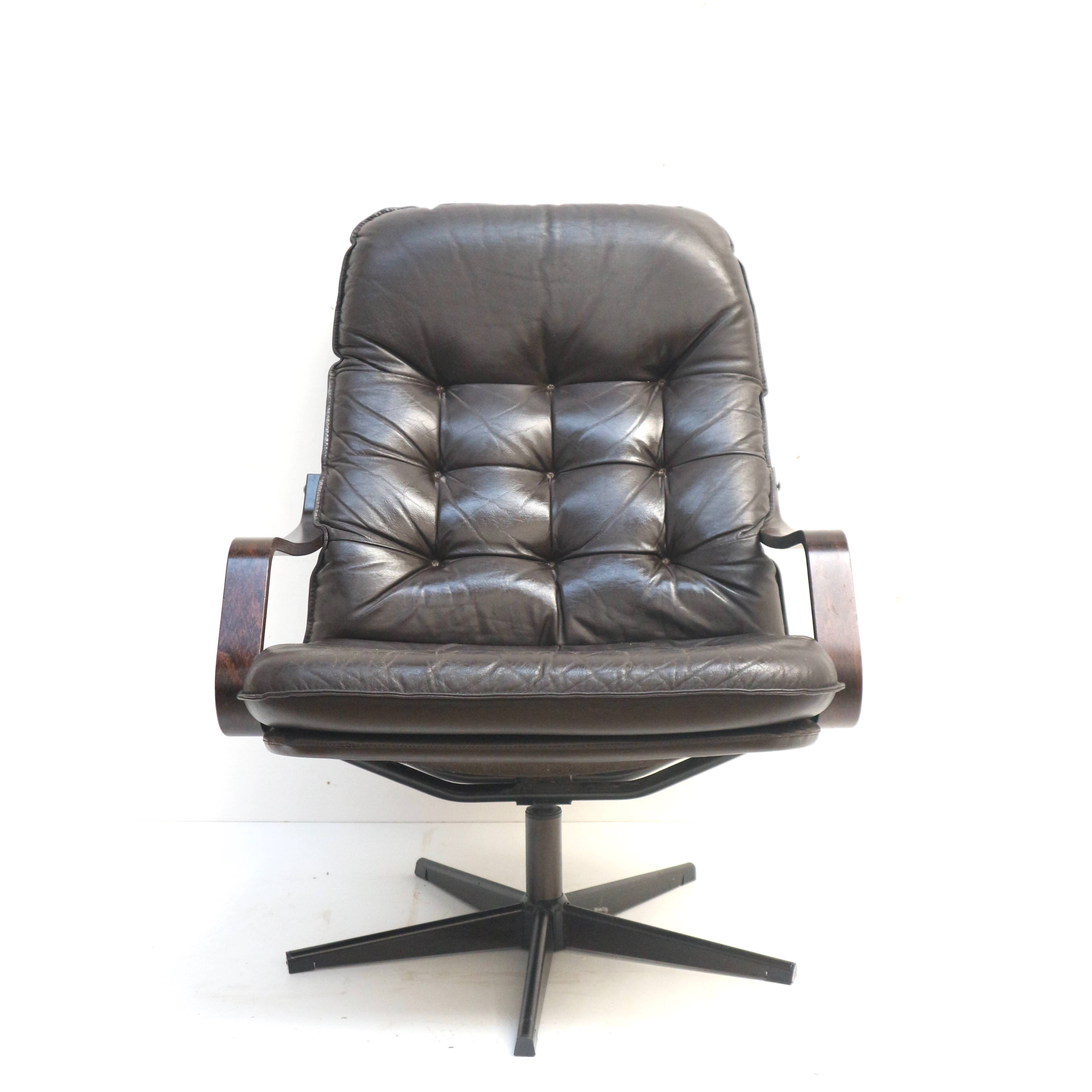 Stylish vintage leather armchair made in the 1970s