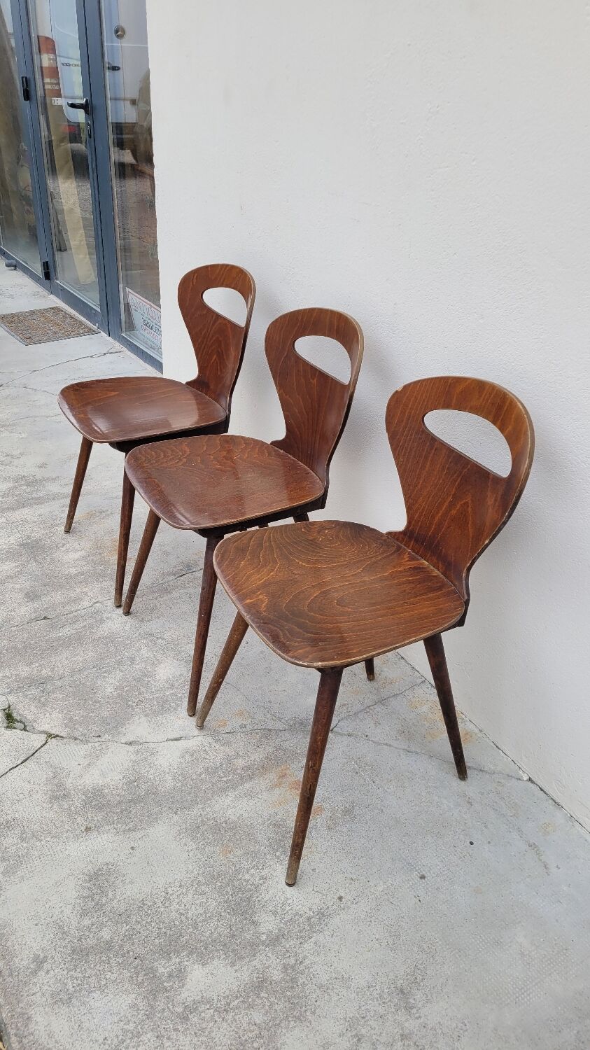 Series of 3 bistro chairs baumann model Fourmi 1950 vintage