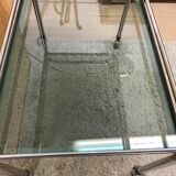Large vintage rolling trolley in chrome and smoked glass - 1970