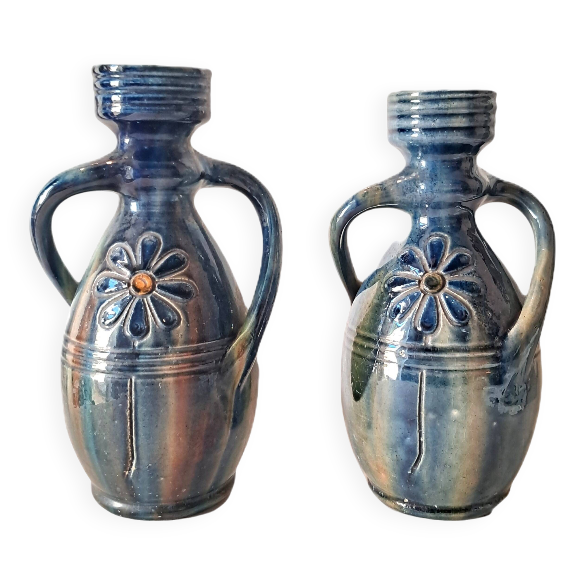 Pair of Vases with Two Turning Handles - Flemish Pottery