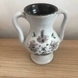 Small stoneware vase with handles and floral motifs Enameled In very good condition