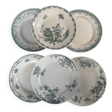Compositions 6 green ironstone plates - Sarreguemines earthenware