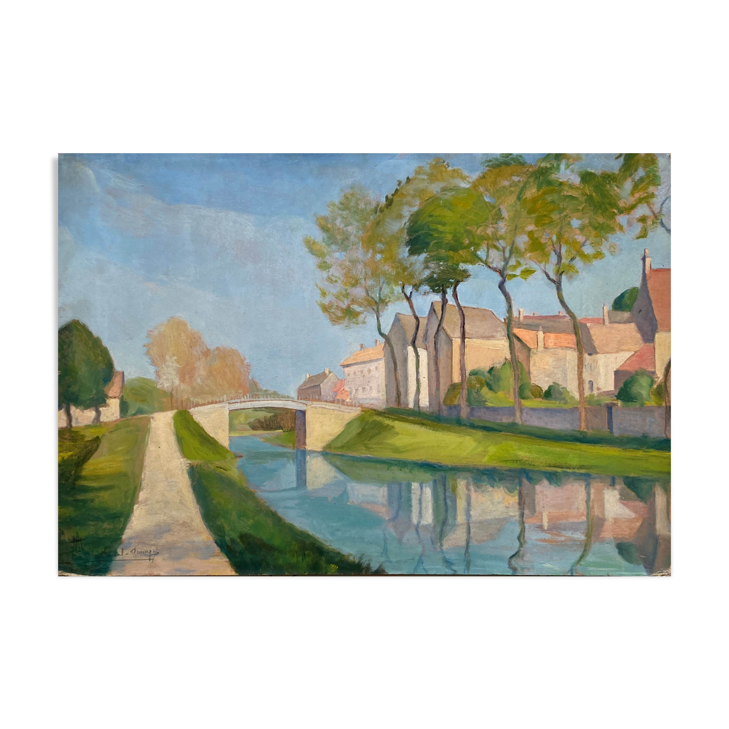 HSP painting "Fleurey sur Ouche" (Côte d'Or) by Auguste Mallard (1895-1965)