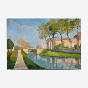 HSP painting "Fleurey sur Ouche" (Côte d'Or) by Auguste Mallard (1895-1965)