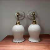 Pair of white opaline wall lights