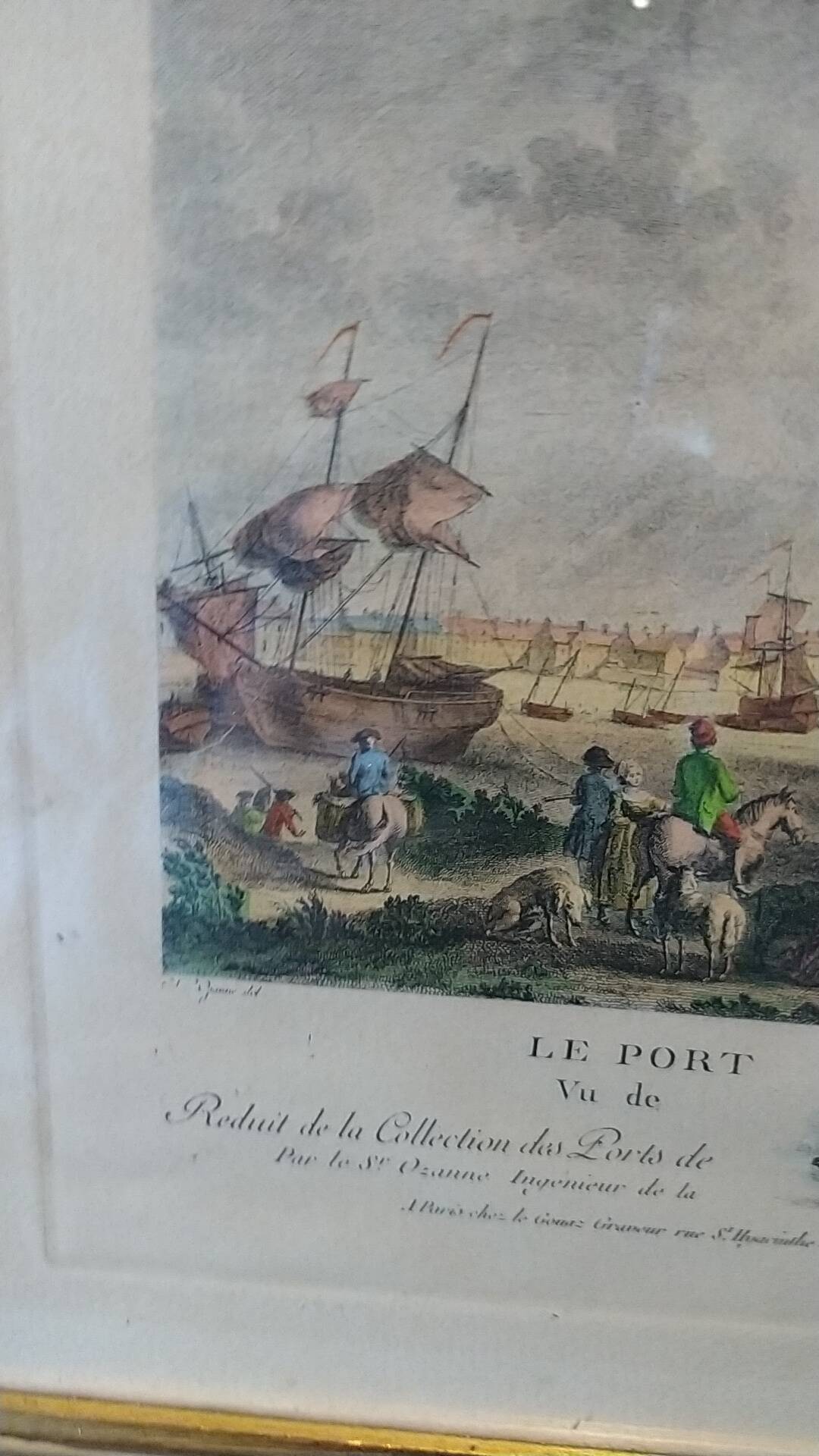 Original engraving of the port of Roscoff. Late 19th century.