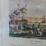 Original engraving of the port of Roscoff. Late 19th century.