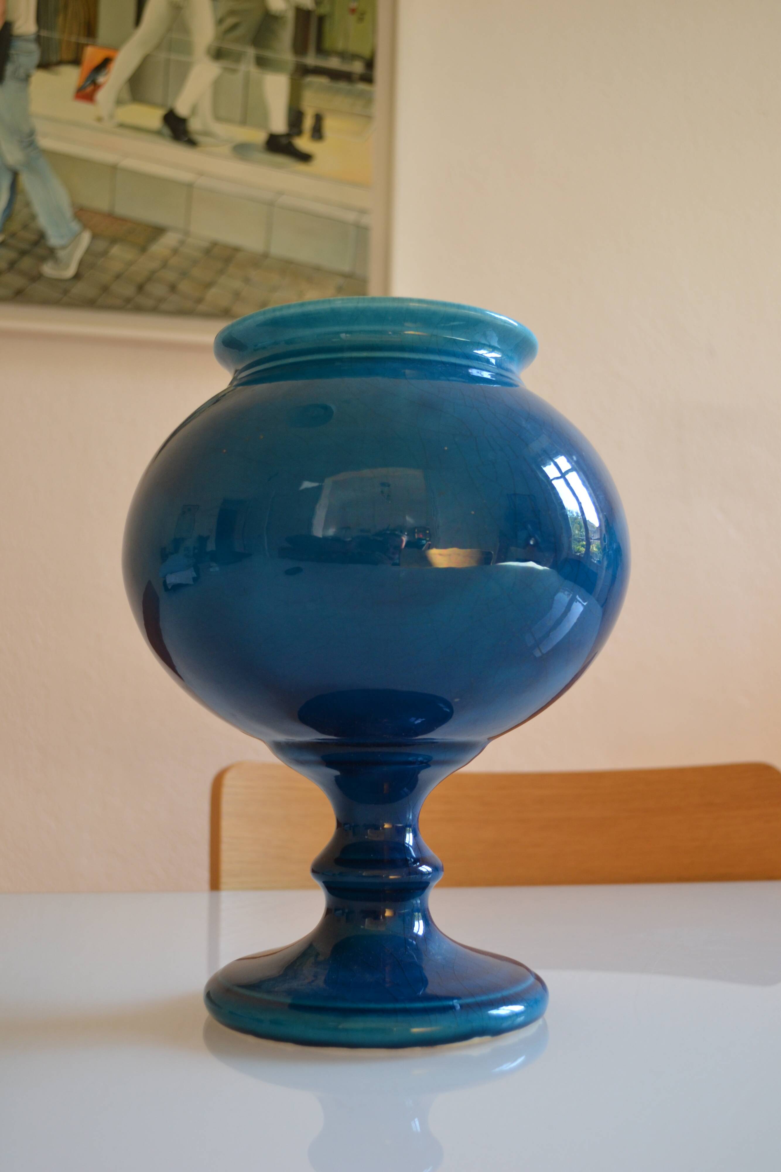 Vase bleu céramique craquelé  H : 28 cm