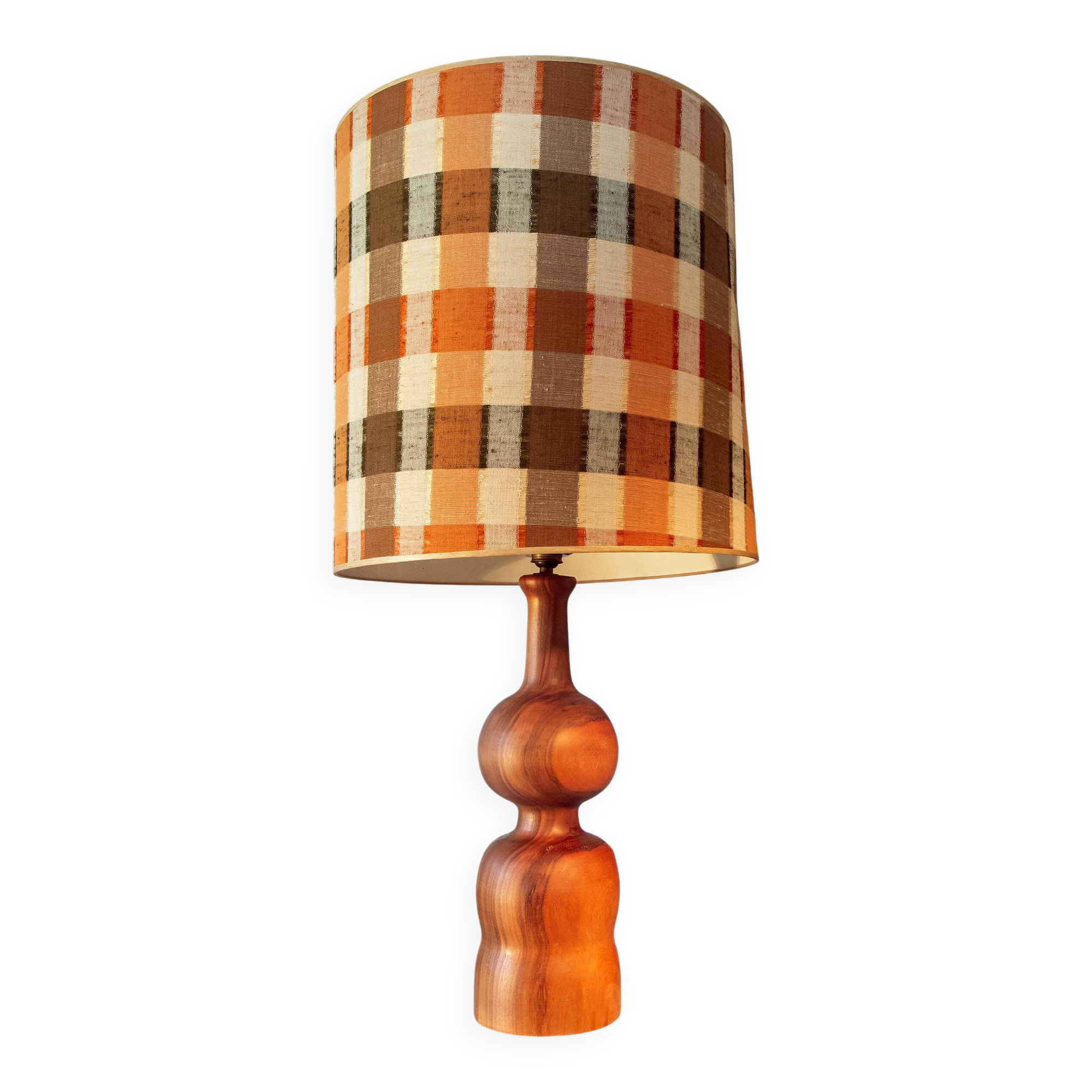 Large turned wooden lamp from the 1960s, signed JS Guy.