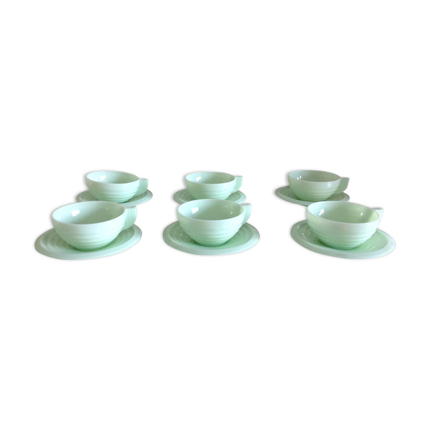 Six coffee cups and saucers in peppermint opaline 50/60