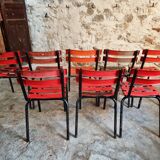 Set of 8 vintage French bistro chairs – industrial metal Tolix style